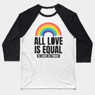 All Love Is Equal LGBTQ PRIDE MONTH | Retro Watercolor Rainbow Baseball T-Shirt